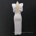 White Deep V Neck High Waist Sexy Slit Bodycon Ruffles Lady Club Dress